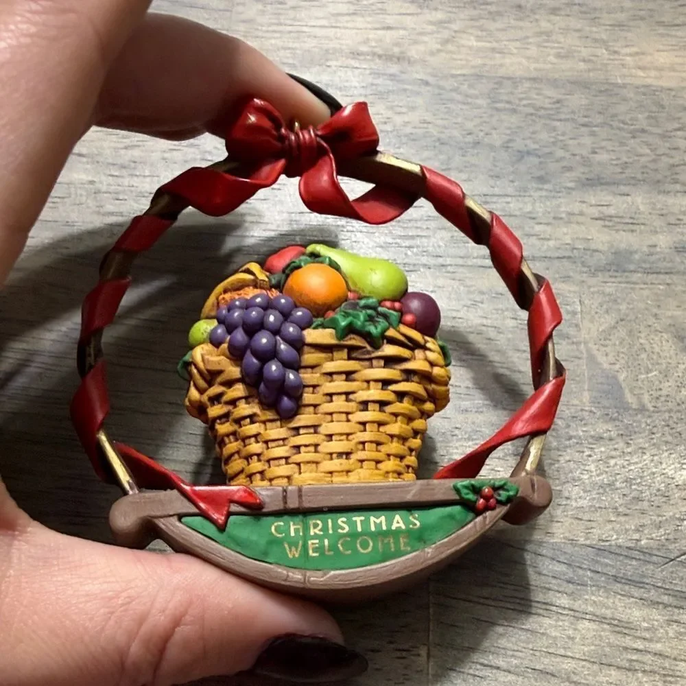 Hallmark 1991 Christmas Welcome Fruit Basket Ornament with Box